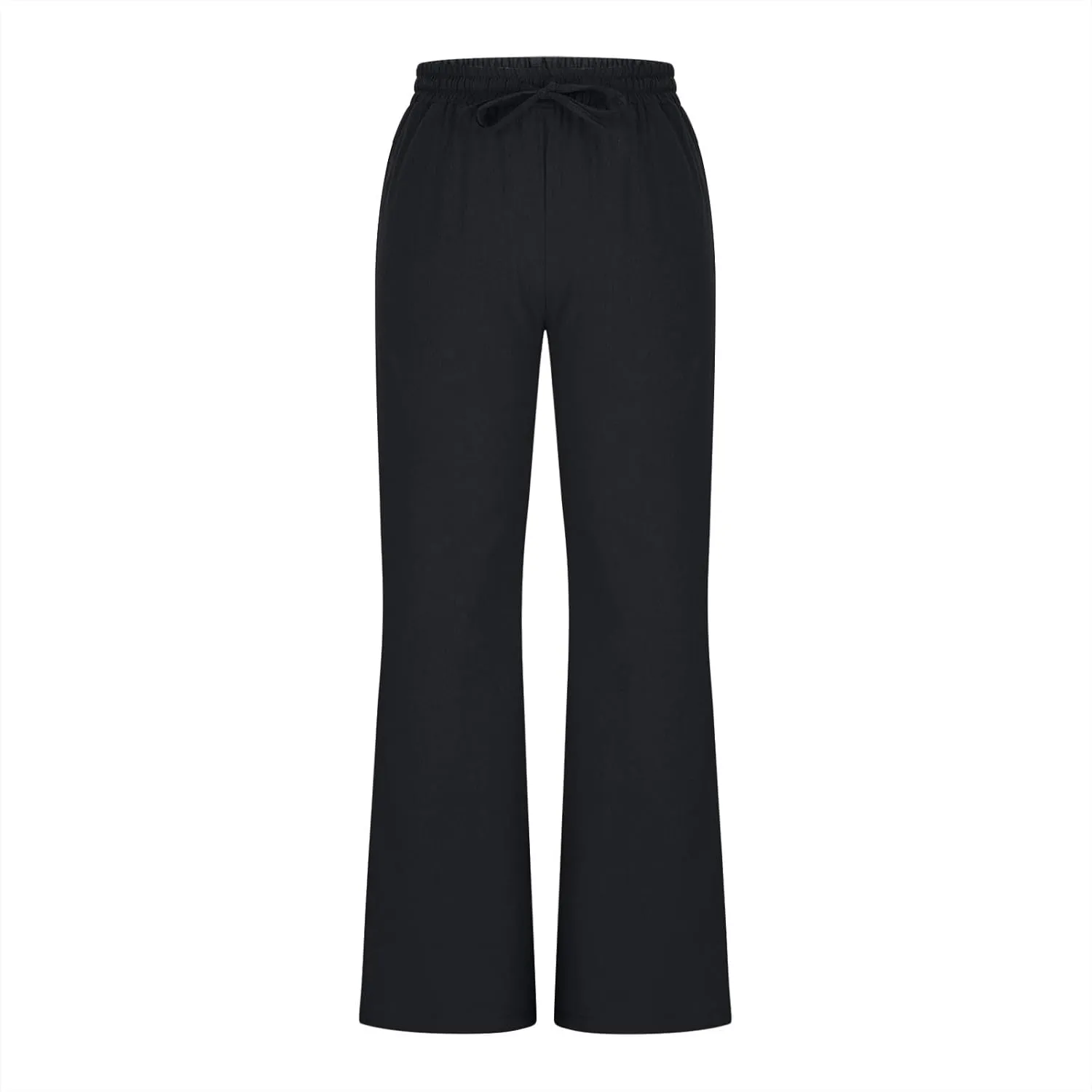 Women Cotton Linen Flare Pants Summer Drawstring Bootcut Trousers Boho Beach Lightweight Slacks Ladies Travel Clothes