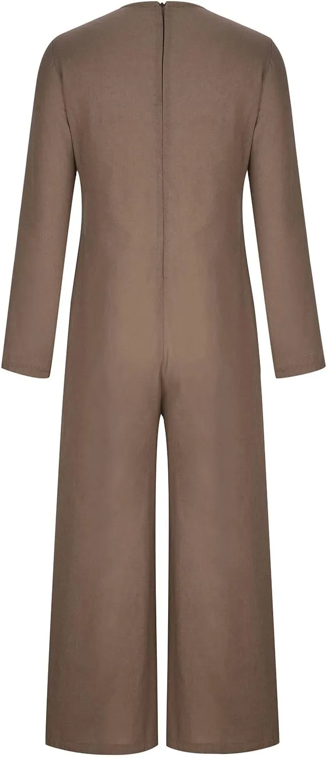 Women Coveralls Overalls Pants Catsuit for Women Linen Loose Fit Thin Flare Wide Leg Fall Summer Coveralls 2025