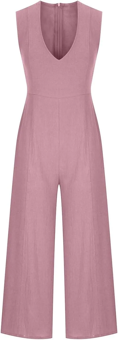 Women Coveralls Overalls Pants Catsuit for Women Linen Loose Fit Thin Flare Wide Leg Fall Summer Coveralls 2025