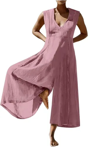 Women Coveralls Overalls Pants Catsuit for Women Linen Loose Fit Thin Flare Wide Leg Fall Summer Coveralls 2025