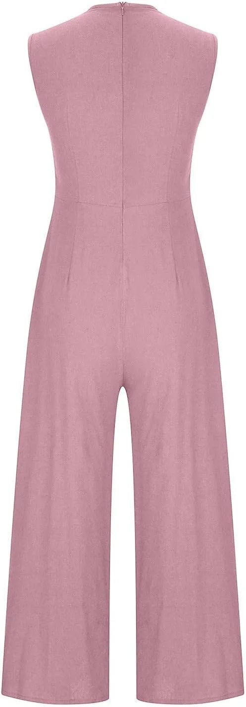 Women Coveralls Overalls Pants Catsuit for Women Linen Loose Fit Thin Flare Wide Leg Fall Summer Coveralls 2025