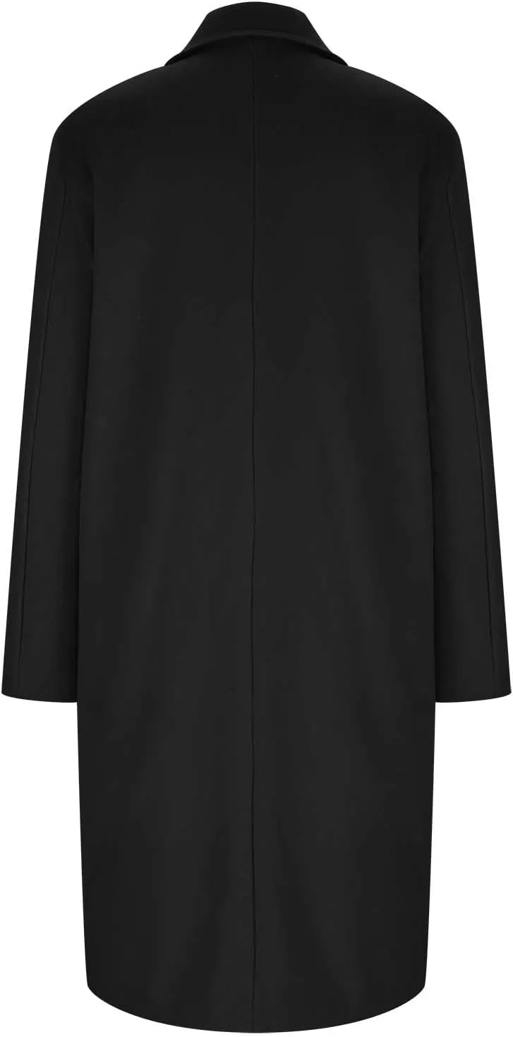 Women Elegant Notched Collar Double Breasted Pockets Wool Blend Over Coat Fall Winter Casual Peacoat Midi Trench Coats