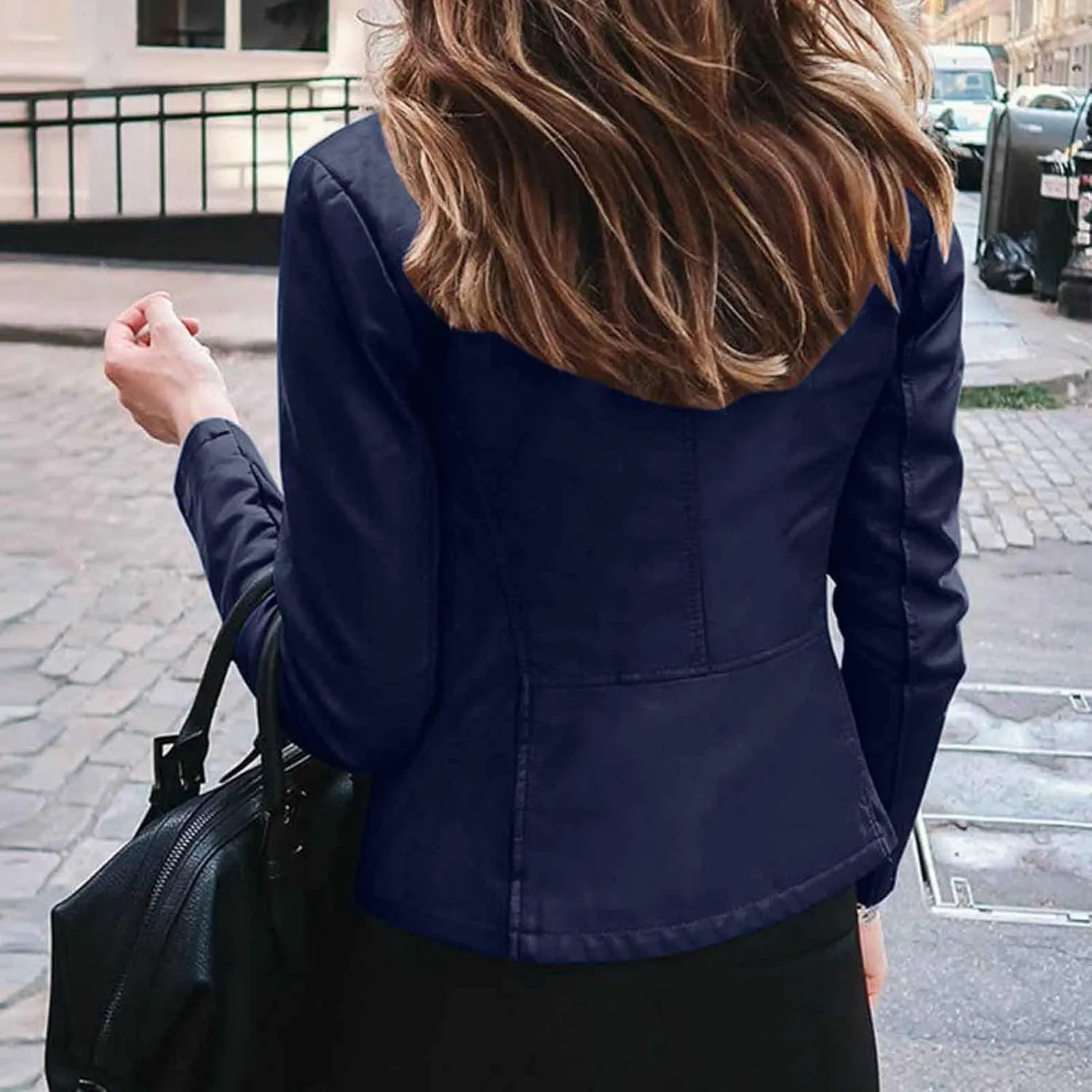 Women Faux Leather Casual Jacket, Fall and Spring Fashion Motorcycle Bike Jacket Coat Zip Up Cardigan Outerwear