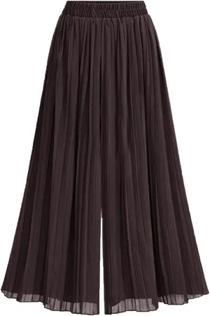 Women Flowy Chiffon Pleated Palazzo Pants Summer High Waist Wide Leg Capri Pant Culottes Elegant Dancing Cropped Trousers