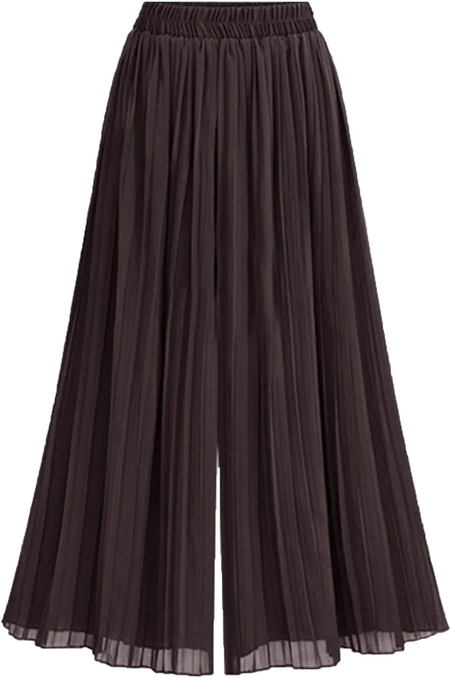 Women Flowy Chiffon Pleated Palazzo Pants Summer High Waist Wide Leg Capri Pant Culottes Elegant Dancing Cropped Trousers
