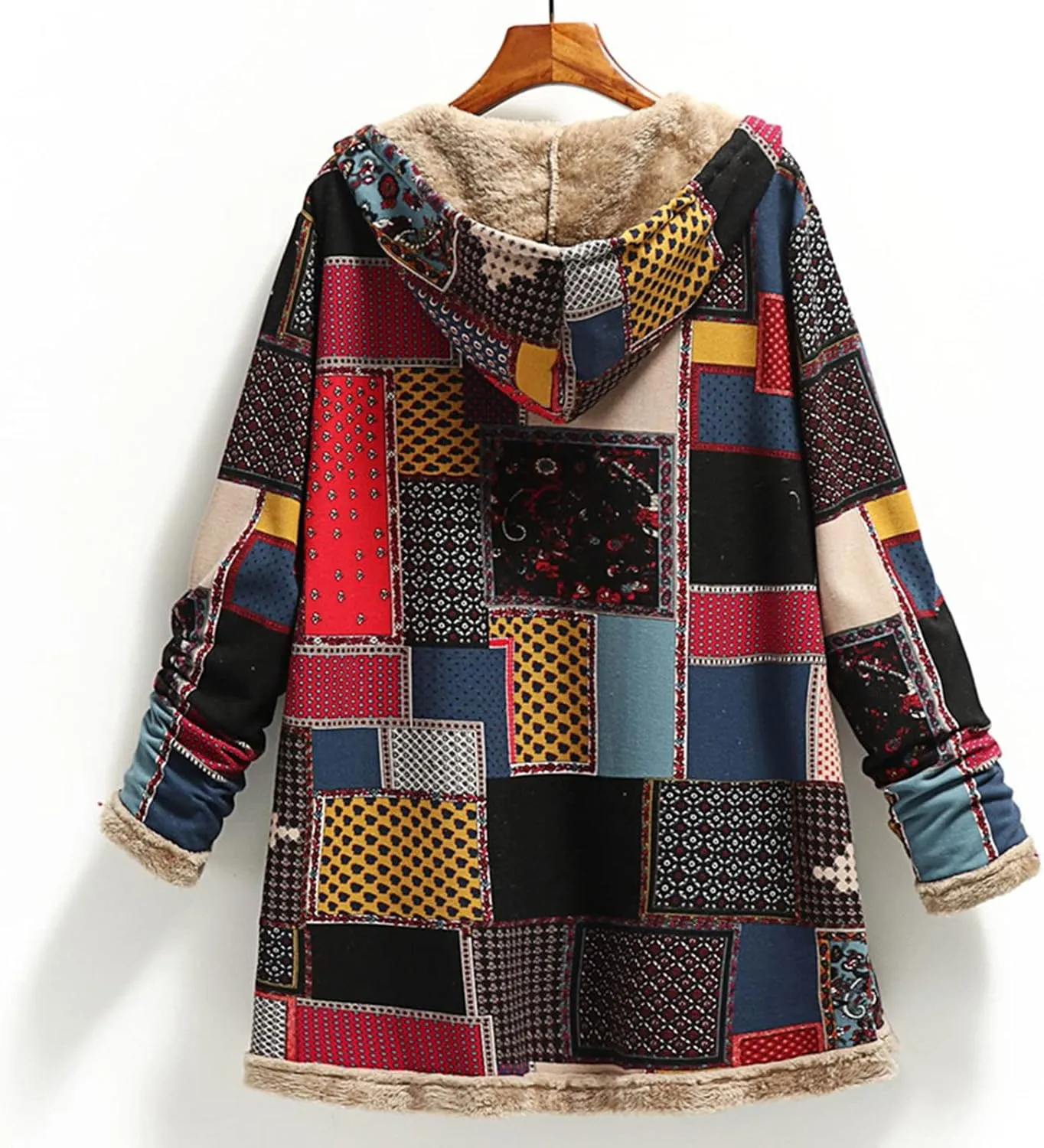 Women Fuzzy Jacket Shearling Lined Fleece Coat Fashion Patchwork Long Sleeve Open Front Cardigan Warm Winter Outwear