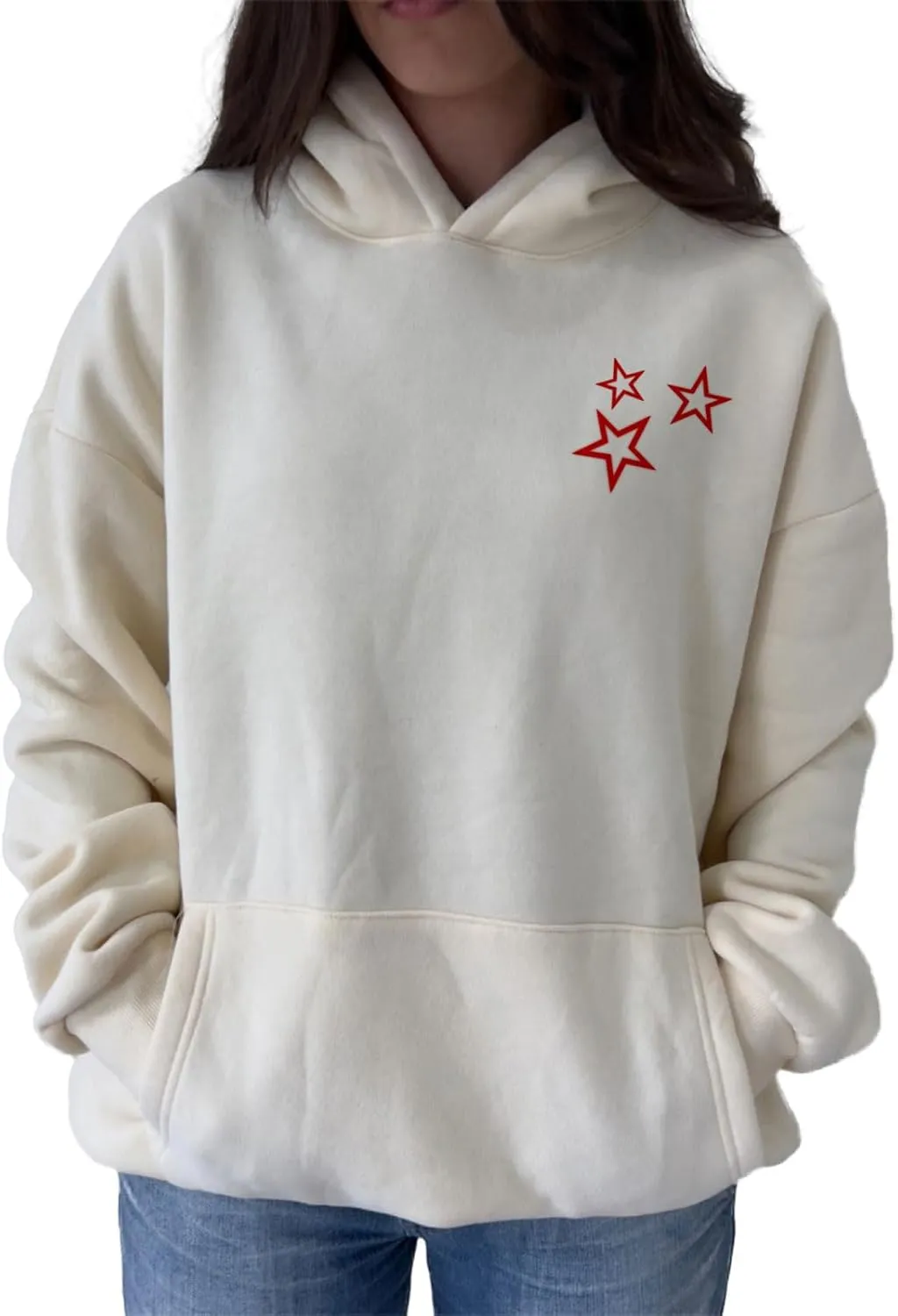 Women Graphic Star Oversized Hoodie Long Sleeve Casual Loose Fall Aesthetic Hooded Sweatshirt with Pocket Streetwear