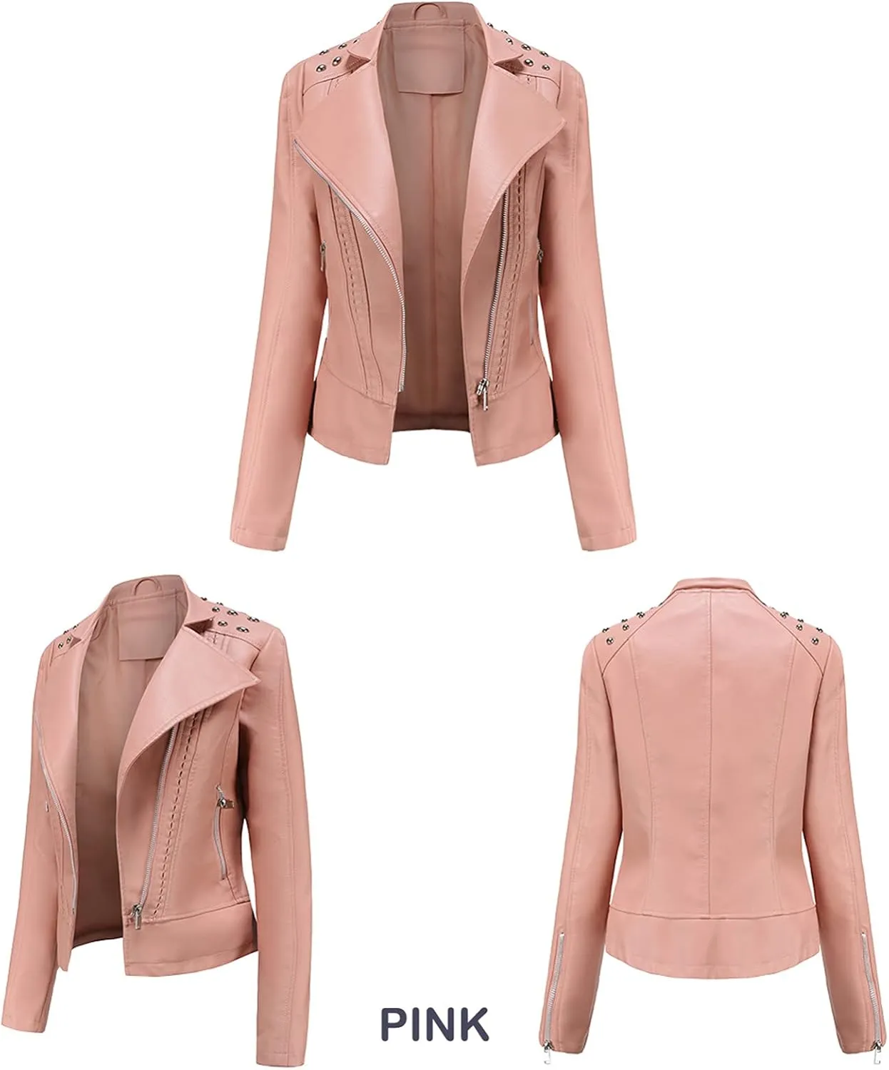 Women Leather Jacket Faux Motorcycle Coat Short Lightweight Pleather Crop Coat Fashion ZIpper Fleece Cardigan Womens Coat