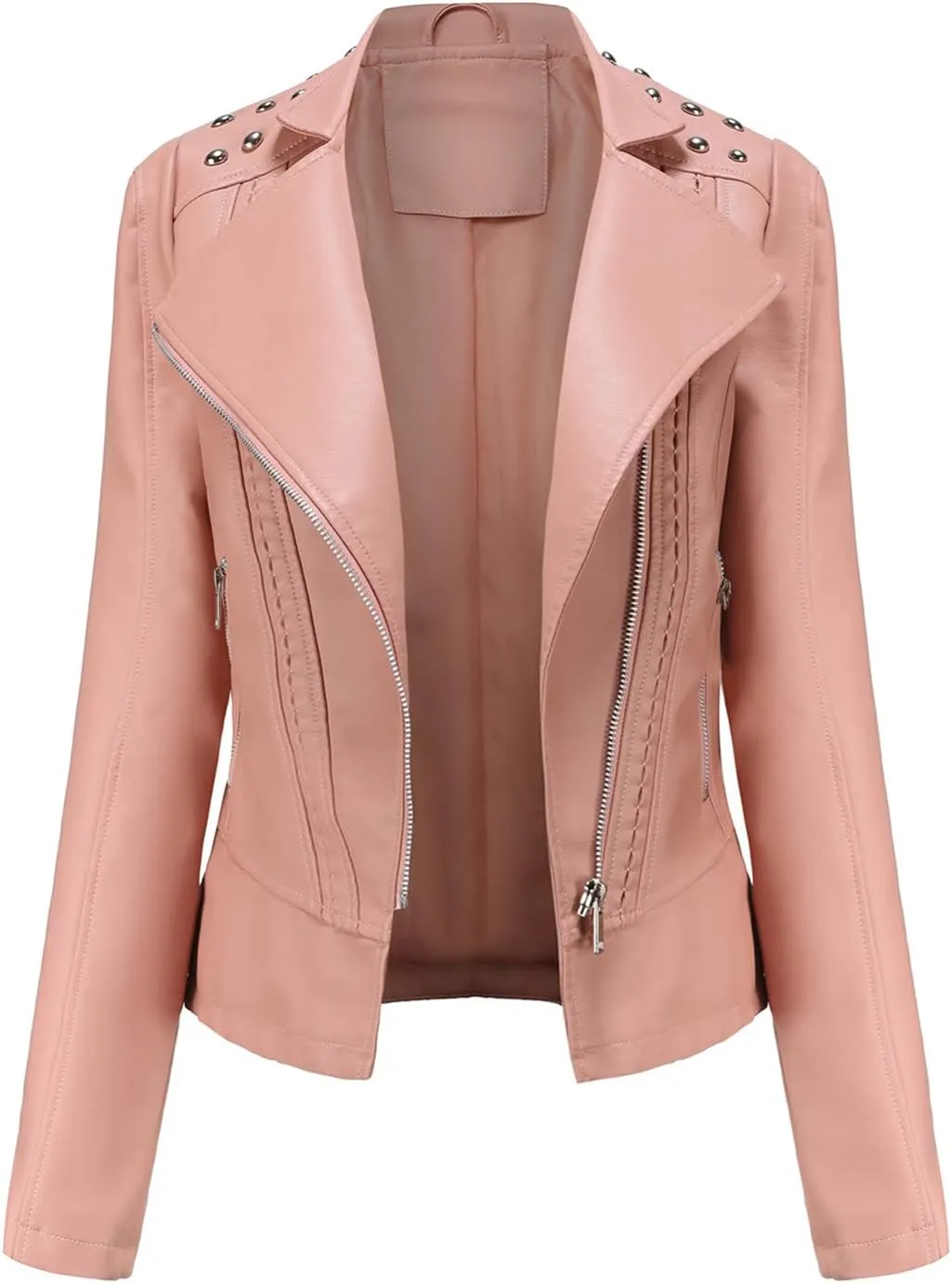 Women Leather Jacket Faux Motorcycle Coat Short Lightweight Pleather Crop Coat Fashion ZIpper Fleece Cardigan Womens Coat