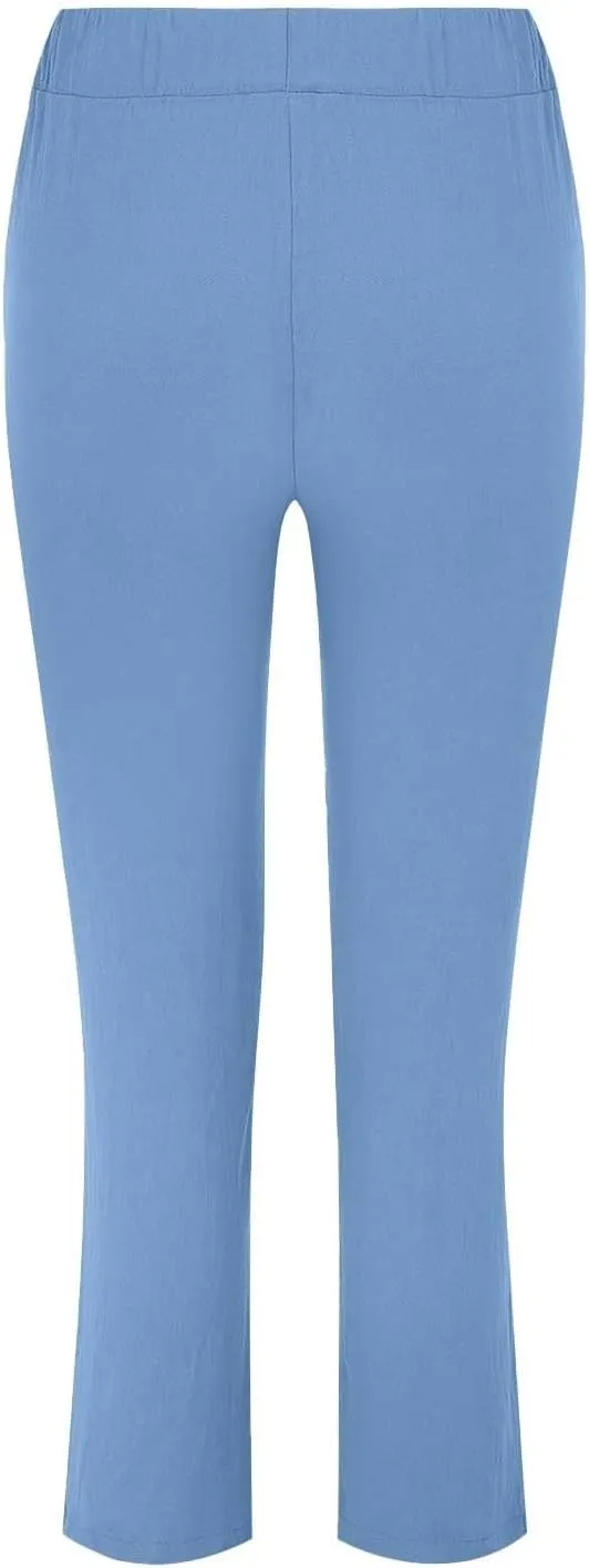 Women Linen Pant Summer Casual Roll Up Straight Leg Trousers Elastic Waist Drawstring Slacks Lounge Pants with Pocket