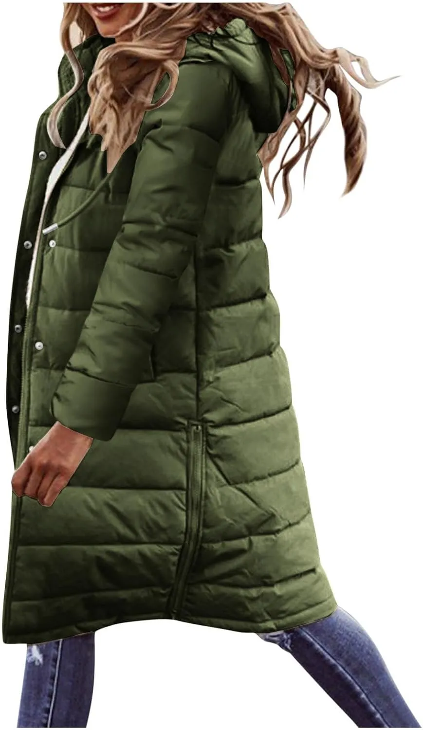 Women Long Puffer Coat Winter Warm Long Sleeve Padded Down Quilted Jackets Fashion Hooded Coats Lightweight Parka Jacket