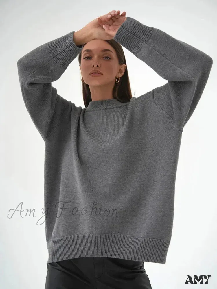 Women O Neck Autumn Winter Thick Warm Pullover Oversized Casual Loose Knitted Jumper Cozy Stylish Sweater
