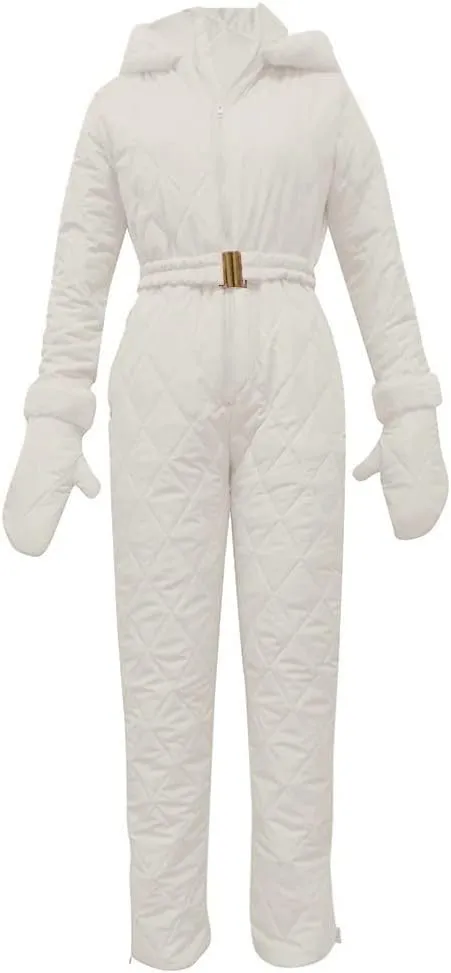 Women Snowboard Skisuit Outdoor Sports Ski Suit Thick Snow Playsuit Jumpsuits Zipper Fur Hoodie Onesie, Large
