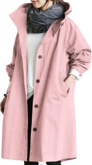 Women Trench Coat Long Sleeve Solid Pocket Cardigan Button Top Sweater Knit Hooded Coat Lapel Slim Casual Petite