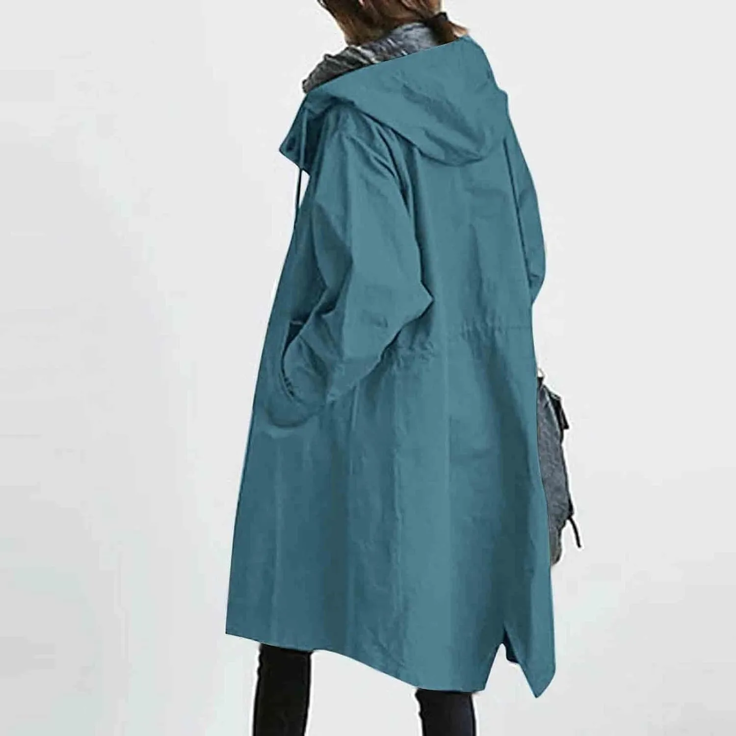 Women Trench Coat Long Sleeve Solid Pocket Cardigan Button Top Sweater Knit Hooded Coat Lapel Slim Casual Petite