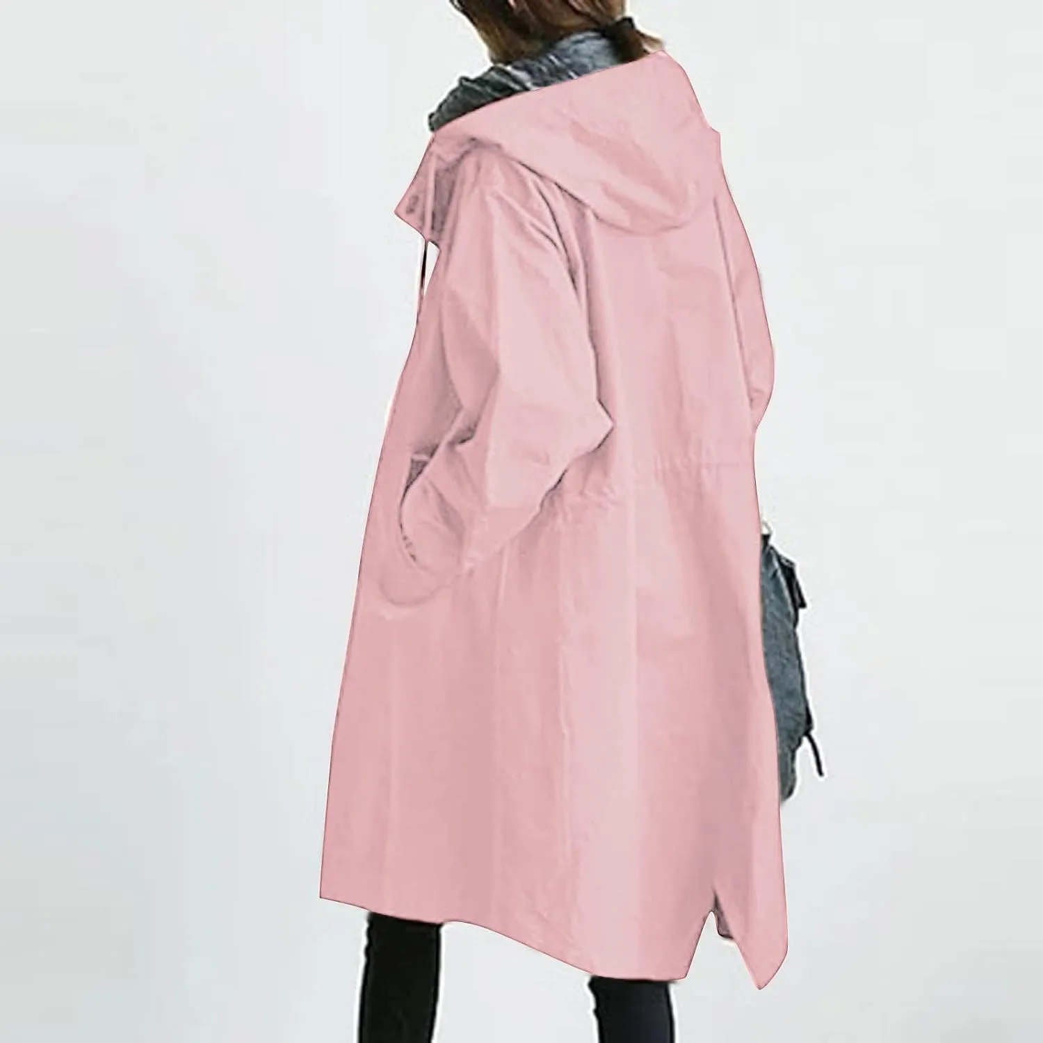 Women Trench Coat Long Sleeve Solid Pocket Cardigan Button Top Sweater Knit Hooded Coat Lapel Slim Casual Petite