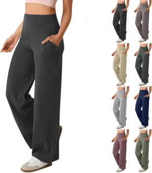 Women Wide Leg Yoga Pants with Pockets Stretch Straight Leg Dress Pant Tummy Control Flare Leggings Athletic Pant