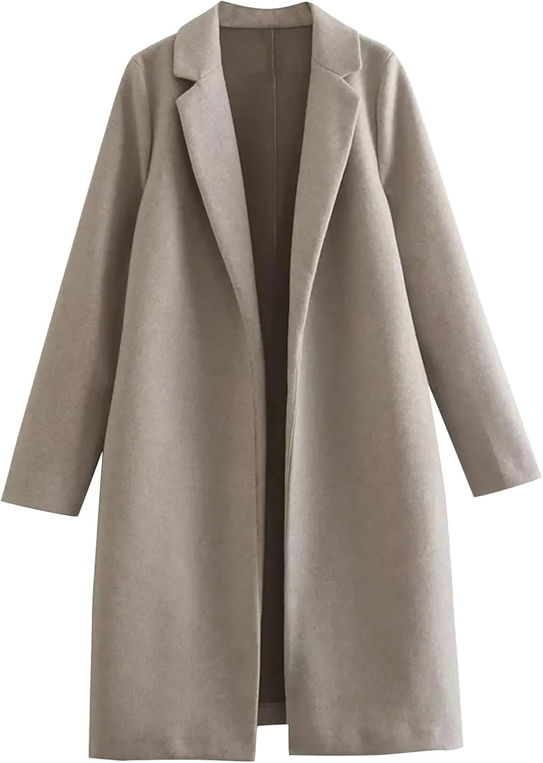 Women Winter Coats Wool Blend Mid Long Trench Coats Notch Lapel Open Front Pea Coat Elegant Work Office Jackets