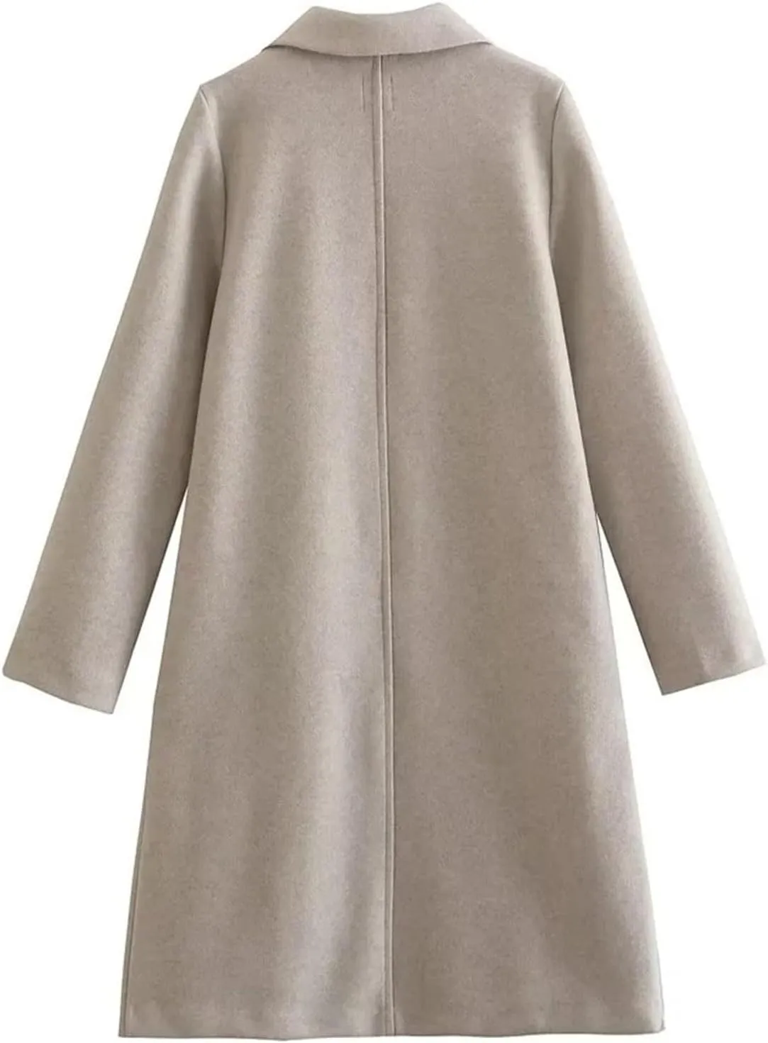 Women Winter Coats Wool Blend Mid Long Trench Coats Notch Lapel Open Front Pea Coat Elegant Work Office Jackets