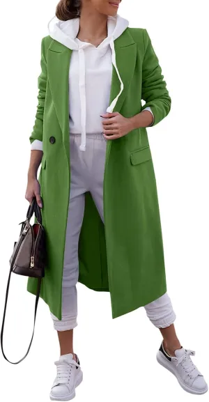 Women Winter Wool Blend Camel Mid-Long Coat Pea Coat Single-Breasted Blend Over Coats Long Jackets