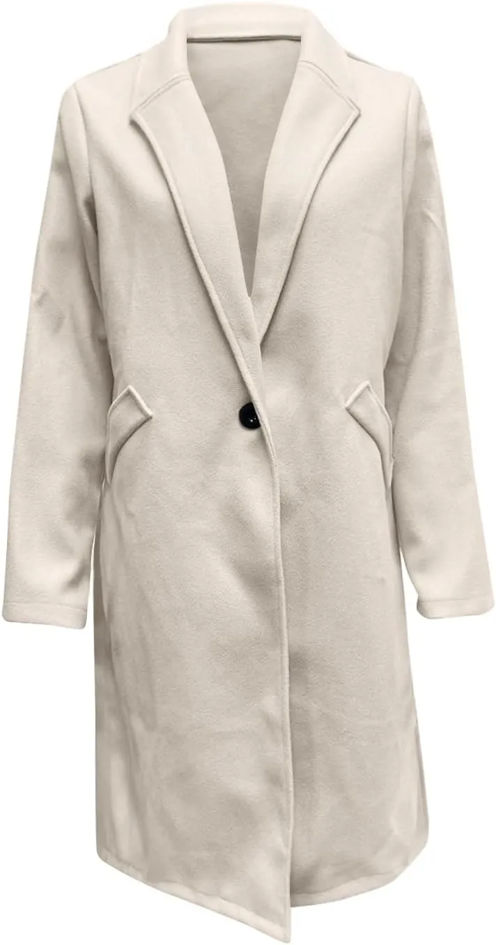 Women Winter Wool Blend Camel Mid-Long Coat Pea Coat Single-Breasted Blend Over Coats Long Jackets