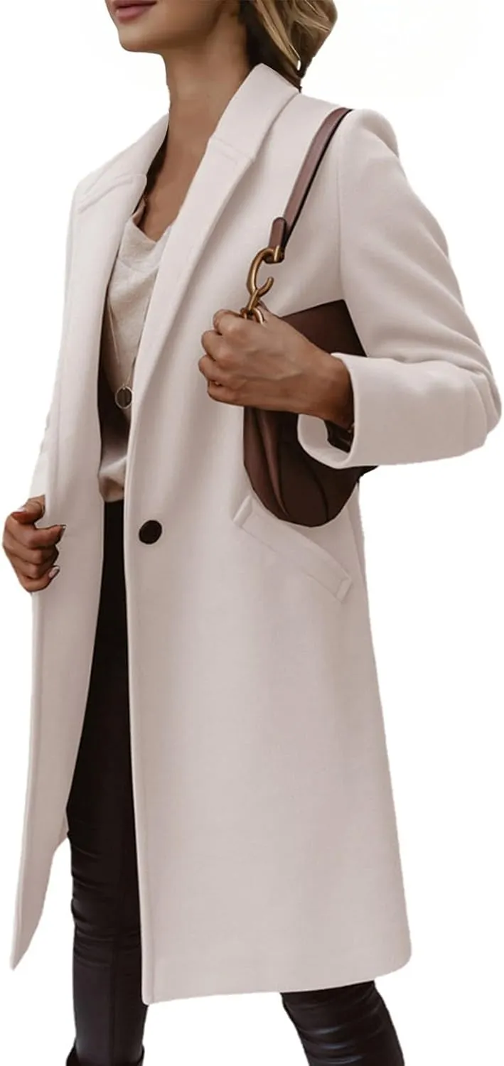 Women Winter Wool Blend Camel Mid-Long Coat Pea Coat Single-Breasted Blend Over Coats Long Jackets