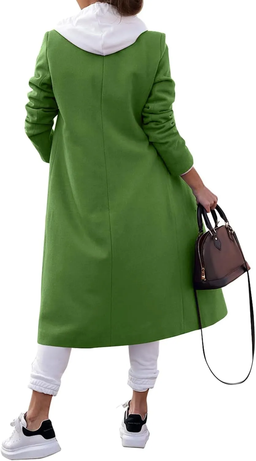 Women Winter Wool Blend Camel Mid-Long Coat Pea Coat Single-Breasted Blend Over Coats Long Jackets