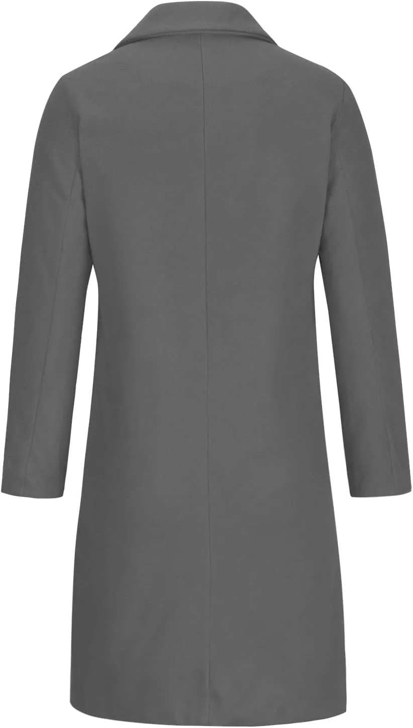 Women Winter Wool Blend Mid-Long Coat Notch Double-Breasted Lapel Jacket Outwear Business Casual Trench Coat Overcoats