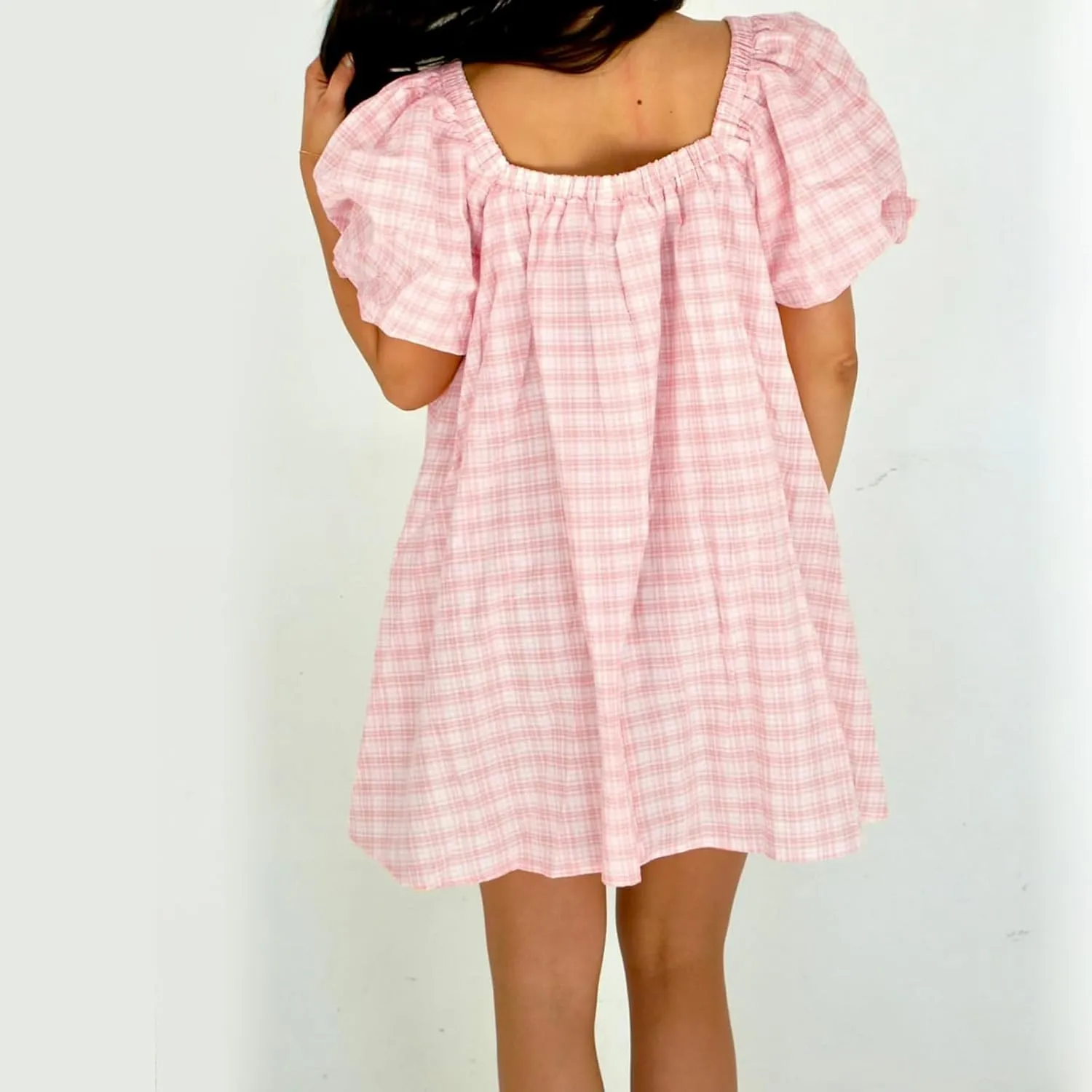 Women Y2k Babydoll Mini Dress Gingham Short Puff Sleeve Square Neck Dress Floral Fairy Loose Fit Sundresses