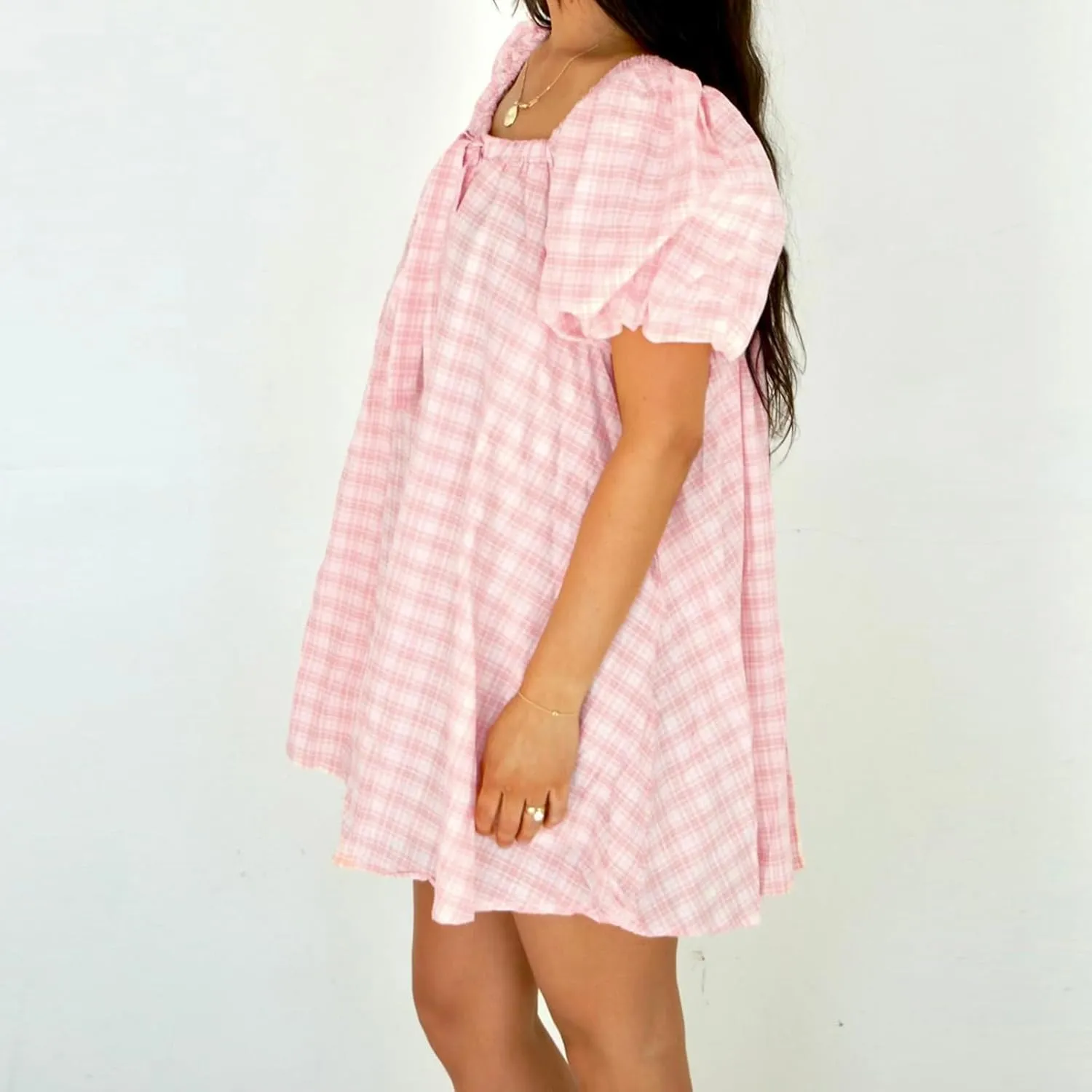 Women Y2k Babydoll Mini Dress Gingham Short Puff Sleeve Square Neck Dress Floral Fairy Loose Fit Sundresses