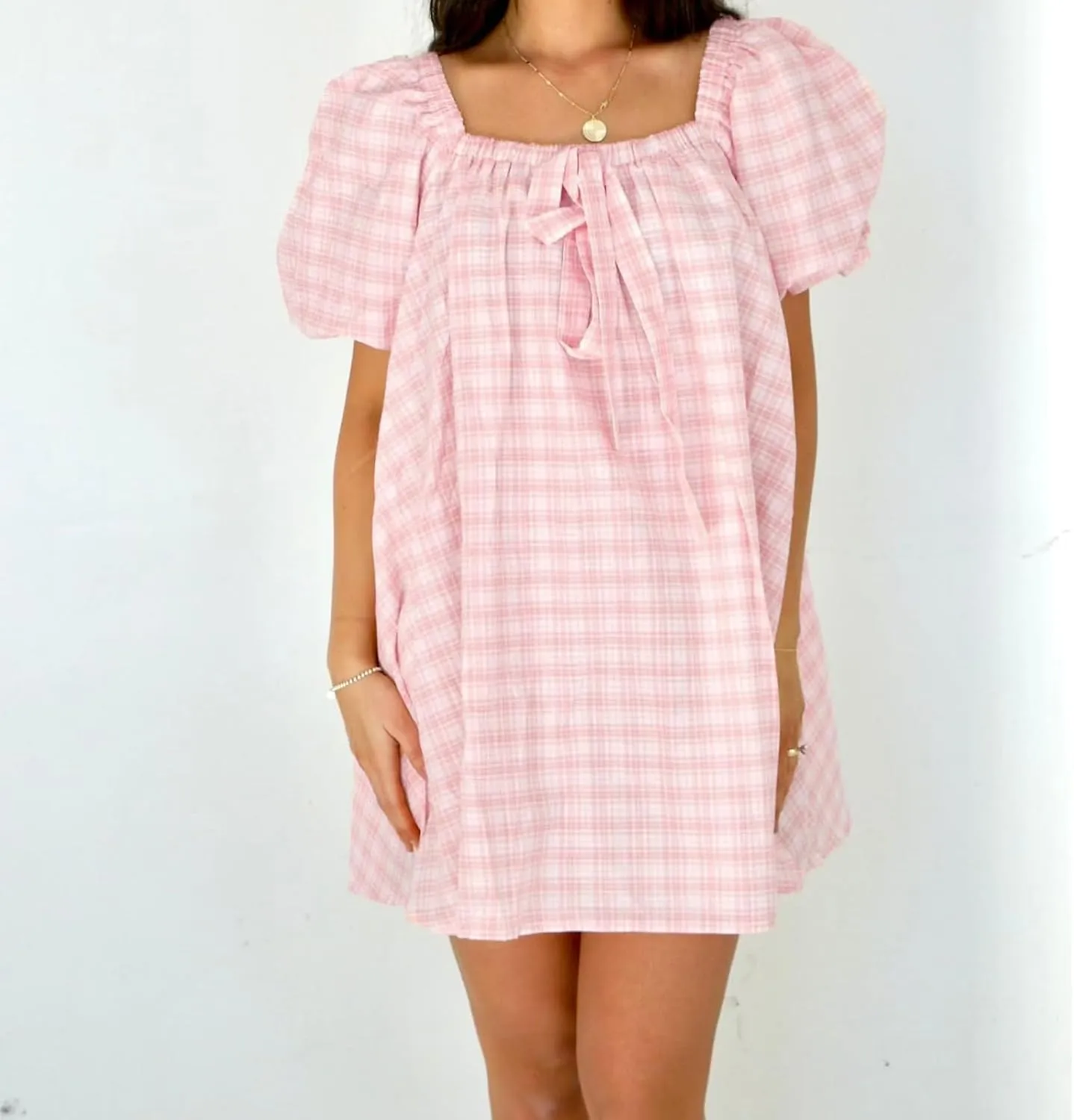 Women Y2k Babydoll Mini Dress Gingham Short Puff Sleeve Square Neck Dress Floral Fairy Loose Fit Sundresses