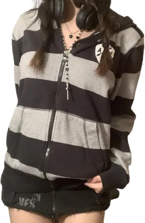 Women Y2K Zip Up Hoodies Graphic Printed Oversized Sweatshirts Vintage Long Sleeve Harajuku Jackets Streetwear