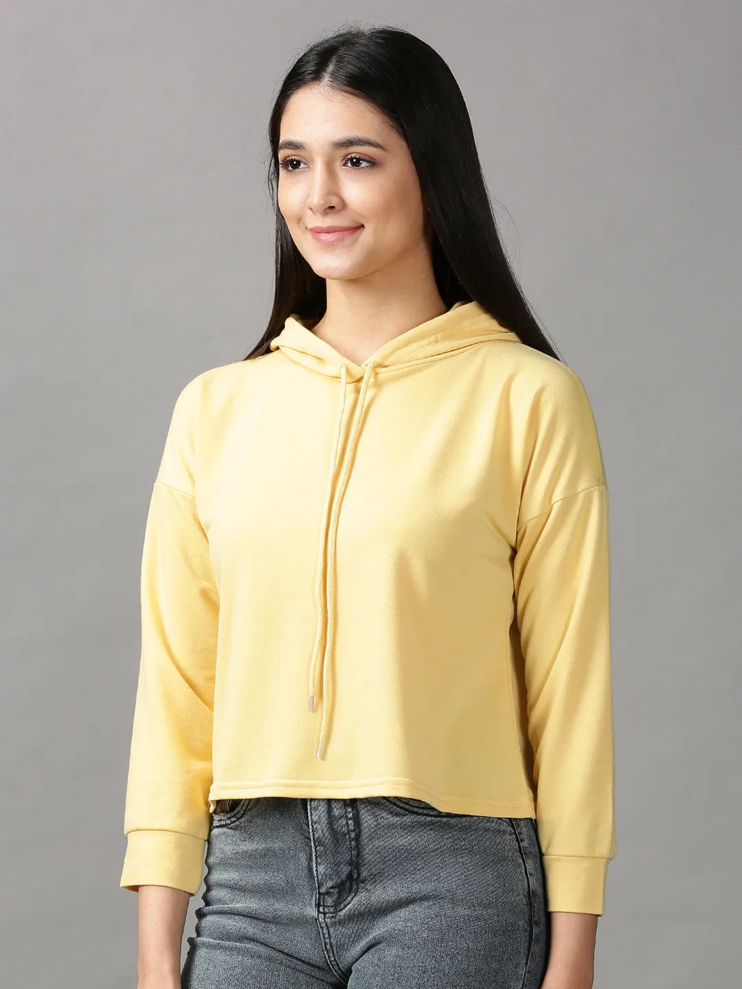 Women Yellow Hooded Top