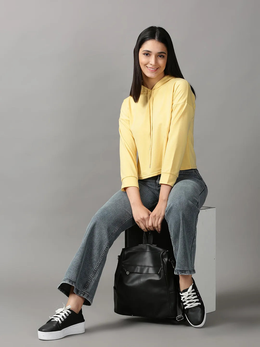 Women Yellow Hooded Top