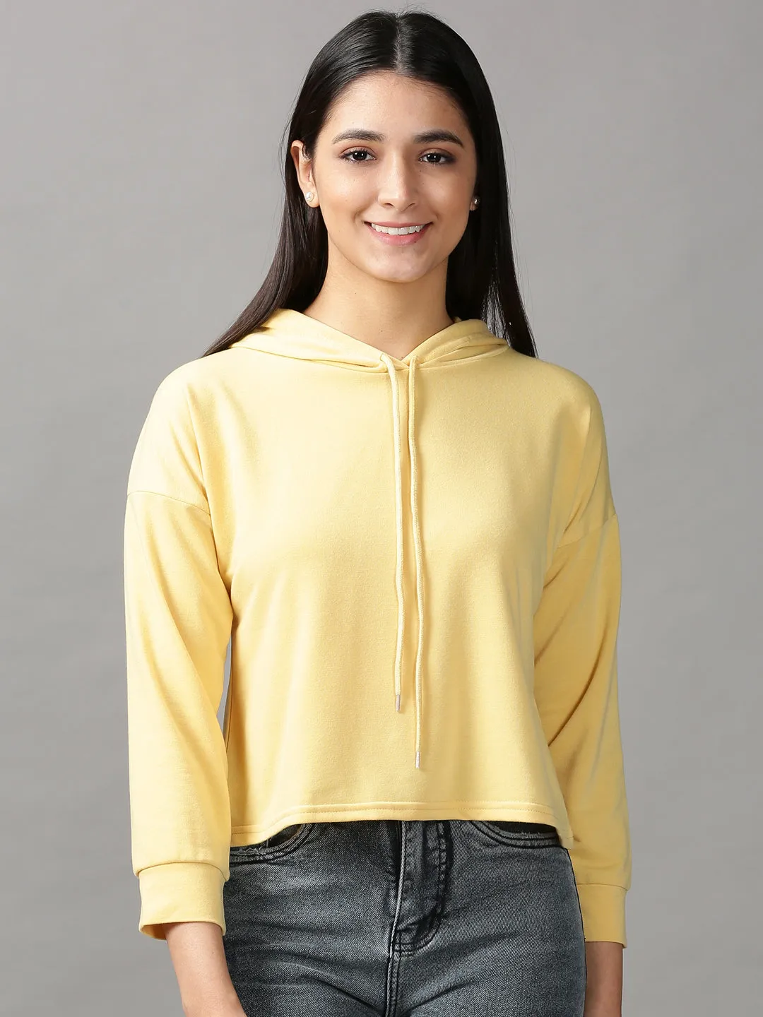 Women Yellow Hooded Top