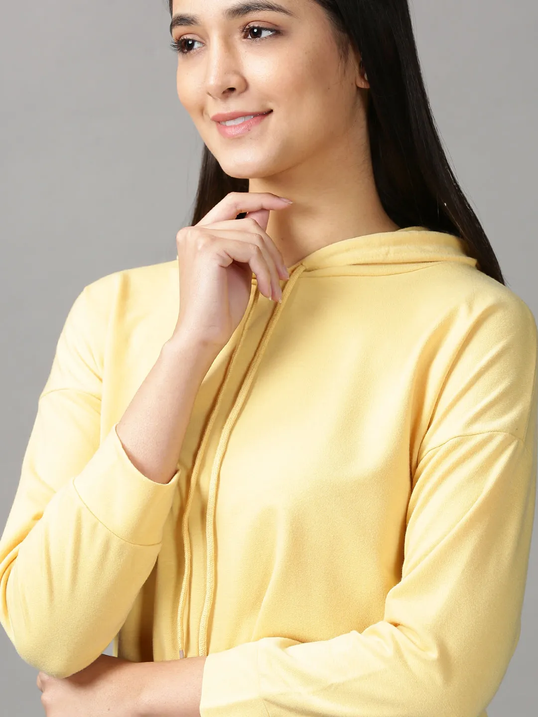 Women Yellow Hooded Top
