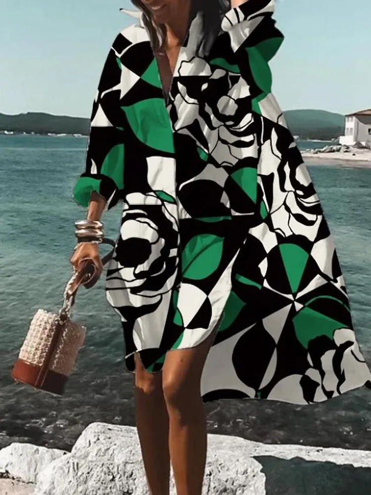Women's Beach Cover-Up - Flowy Lightweight Caftan - Long Sleeve V-Neck Resort Wear