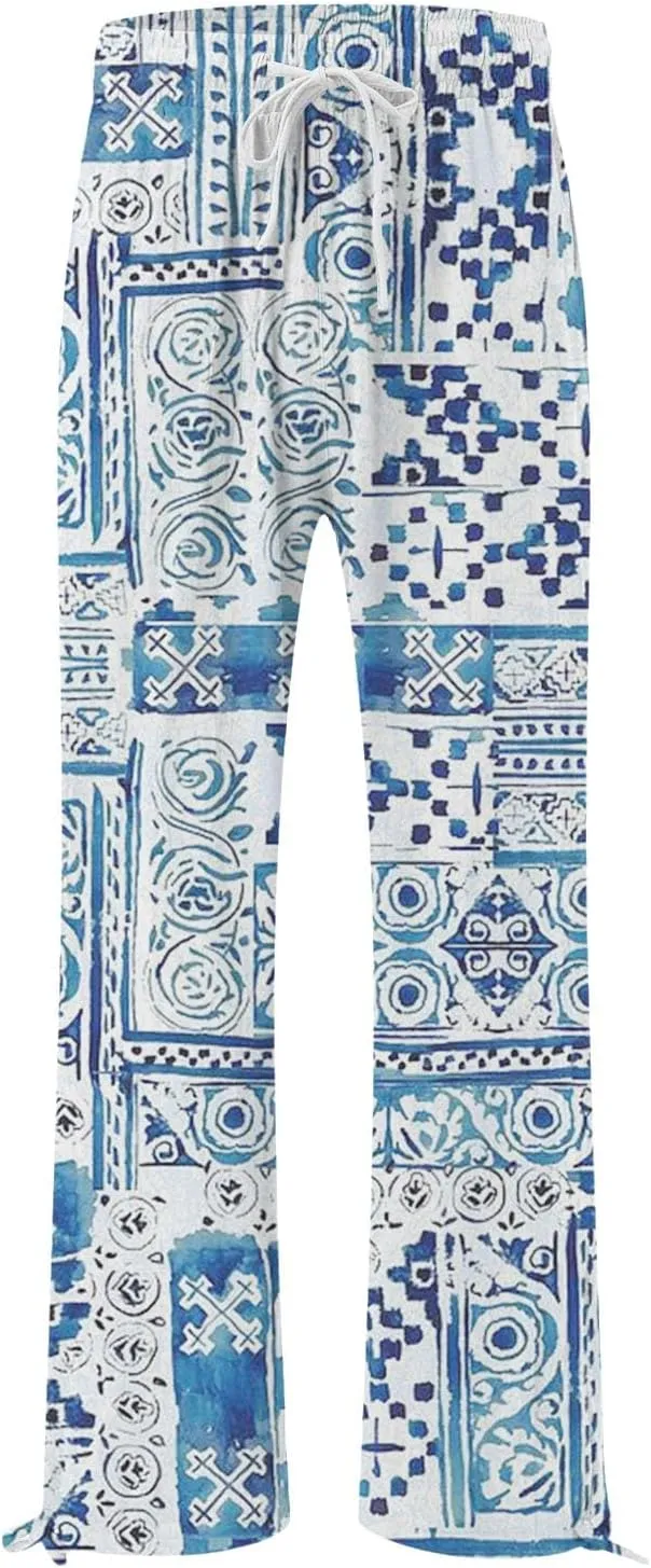 Women's Boho Wide Leg Palazzo Pants Womens Cotton Casual Loose Pants Comfy Work Pants with Long Casual Wide Leg