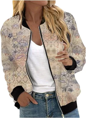 Women's Bomber Jacket 2024 Long Sleeve Classic Gradient Print Jacket Casual Daily Lightweight Short Outwear Tops