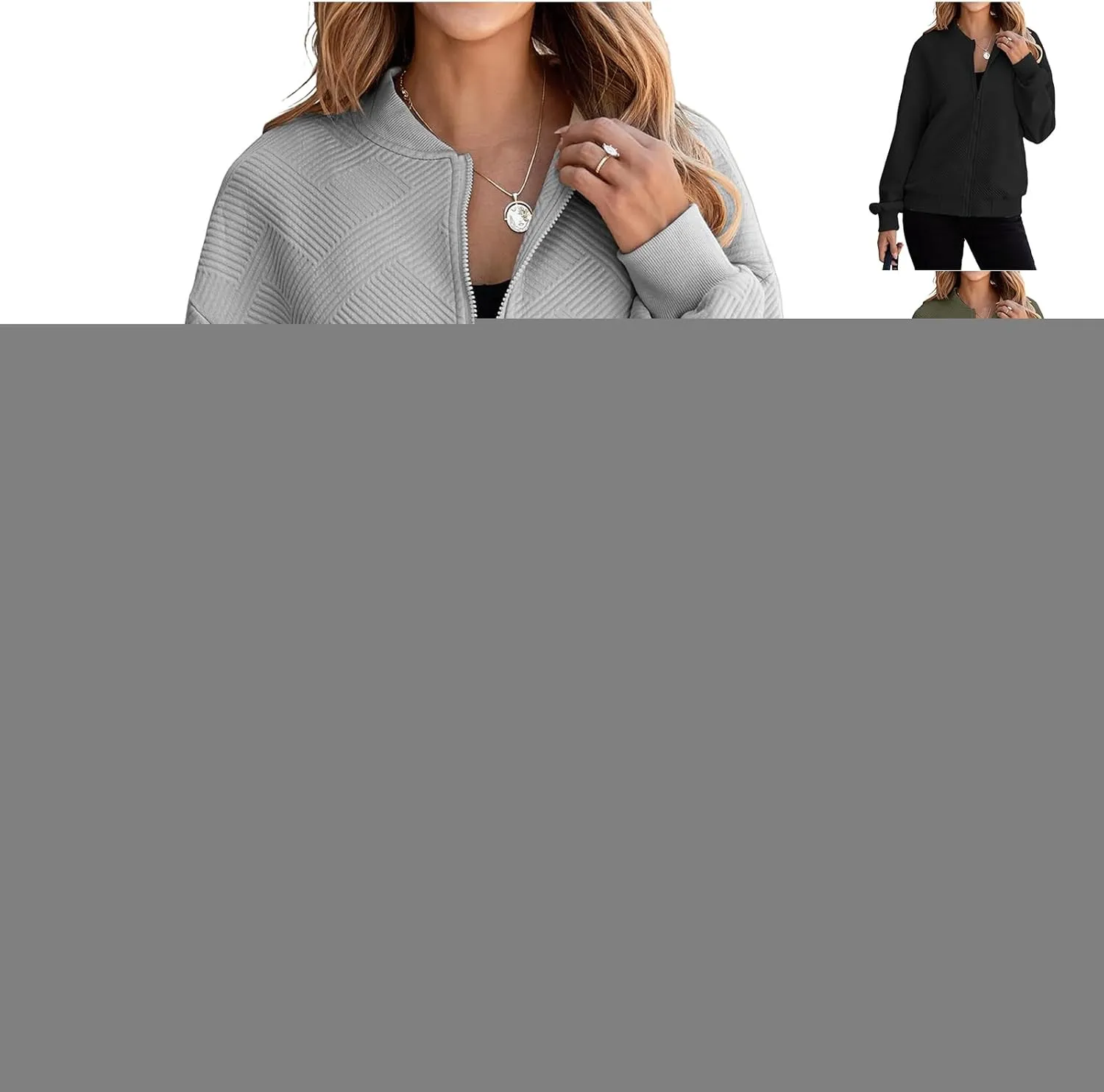 Womens Bomber Jackets Lightweight Oversized Zip Up Long Sleeve Coat Casual Soild Color Jackets
