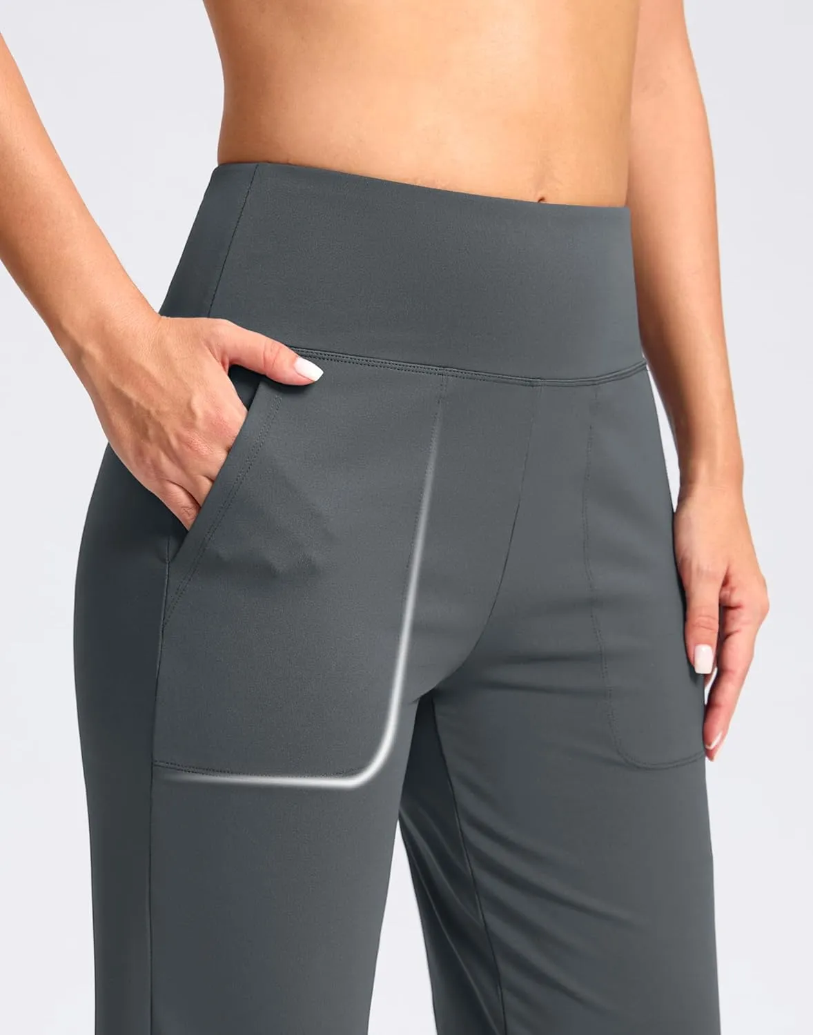 Women's Capri Pants with Pockets High Waist Yoga Pants Wide Leg Workout Crop Summer Pants for Casual, Travel, Exercise