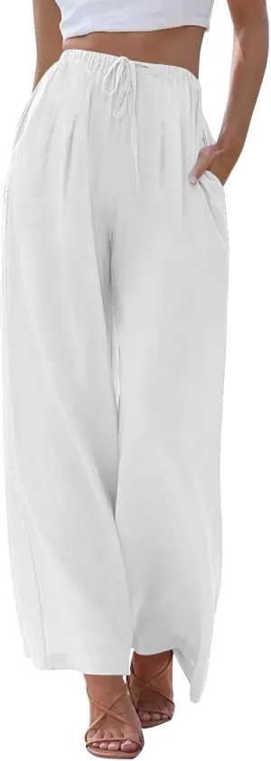 Womens Cargo Pants, Women's Hiking Pants Lounge Work Trousers High Waisted Linen Cotton Straight Leg Summer
