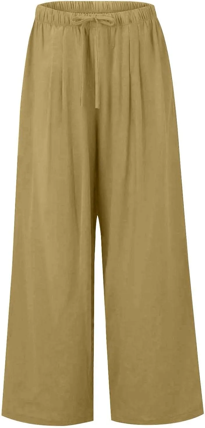 Womens Cargo Pants, Women's Hiking Pants Lounge Work Trousers High Waisted Linen Cotton Straight Leg Summer
