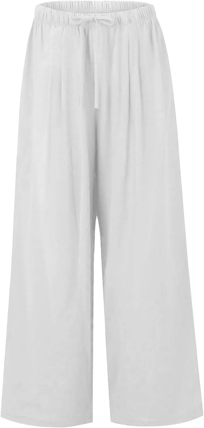 Womens Cargo Pants, Women's Hiking Pants Lounge Work Trousers High Waisted Linen Cotton Straight Leg Summer