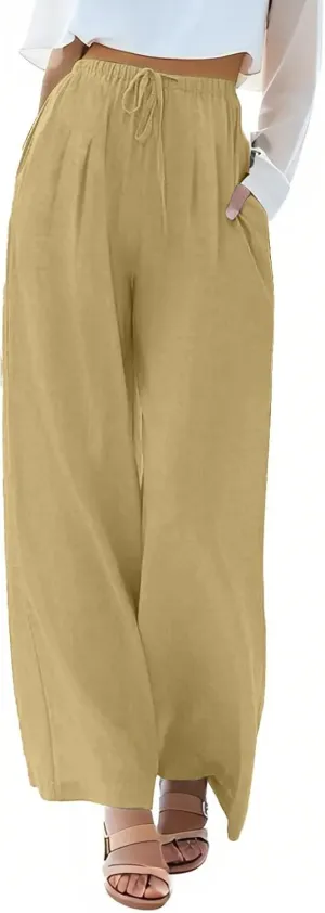 Womens Cargo Pants, Women's Hiking Pants Lounge Work Trousers High Waisted Linen Cotton Straight Leg Summer