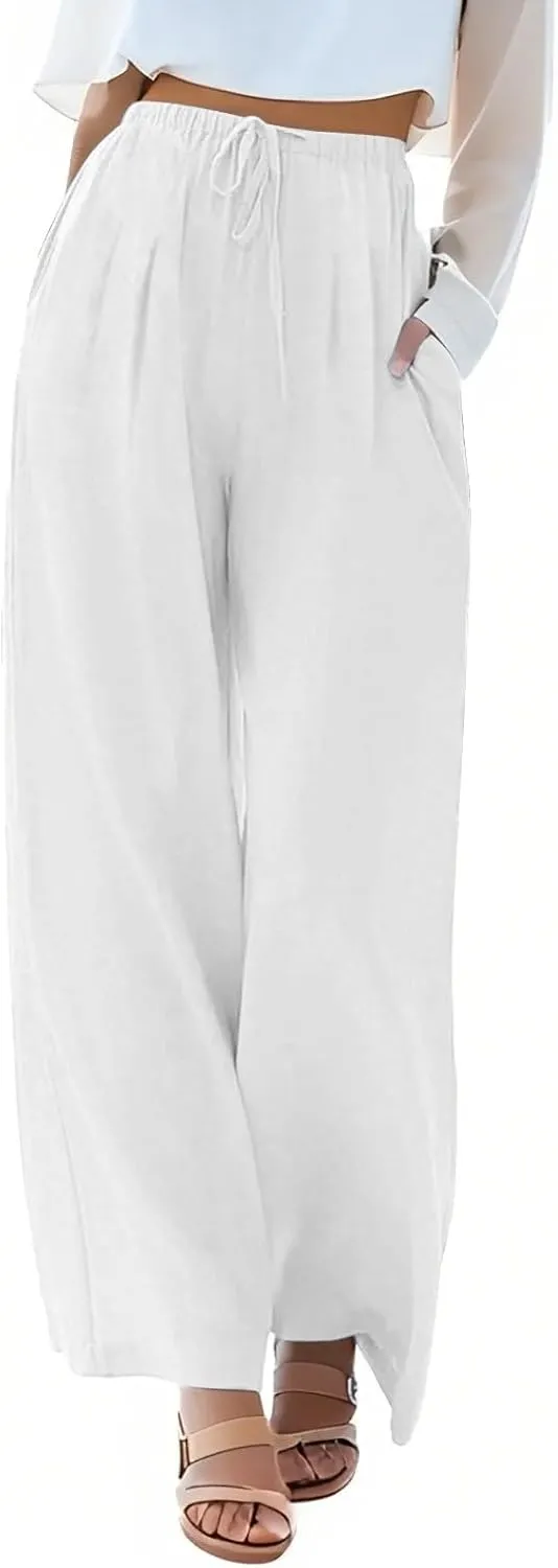 Womens Cargo Pants, Women's Hiking Pants Lounge Work Trousers High Waisted Linen Cotton Straight Leg Summer