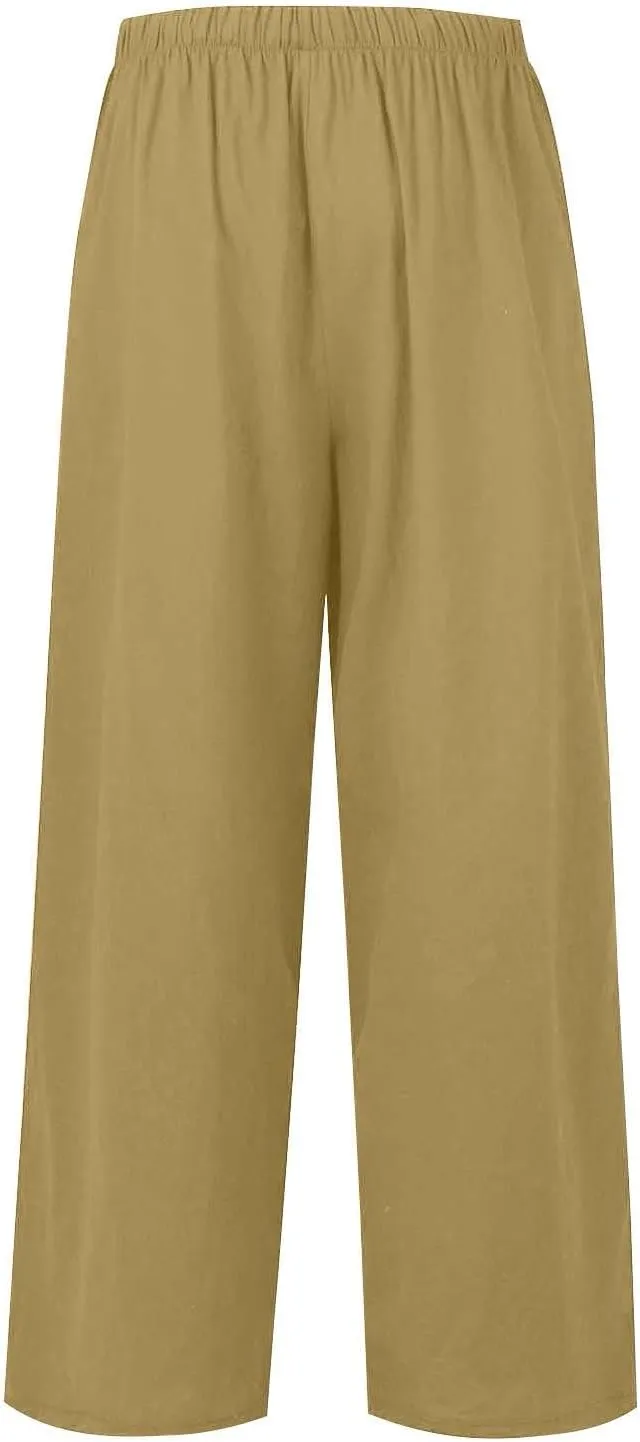 Womens Cargo Pants, Women's Hiking Pants Lounge Work Trousers High Waisted Linen Cotton Straight Leg Summer