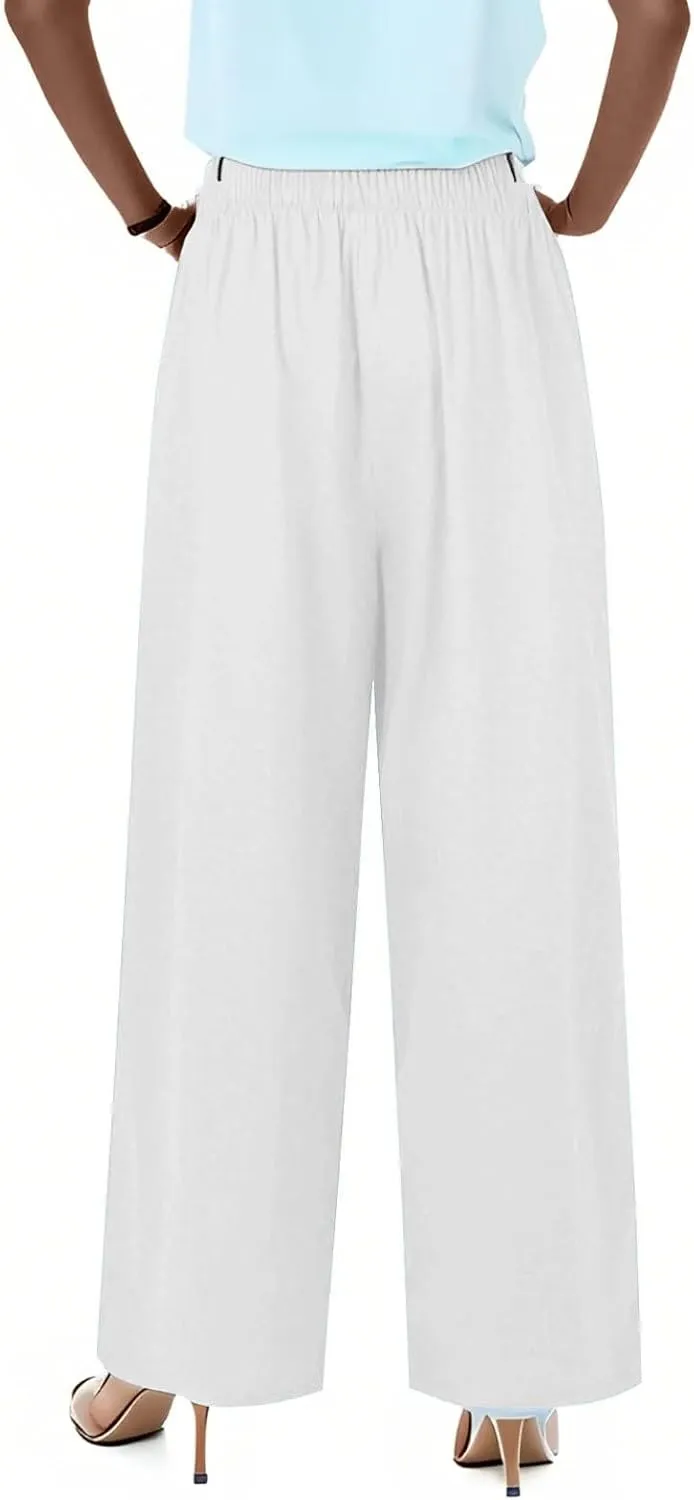 Womens Cargo Pants, Women's Hiking Pants Lounge Work Trousers High Waisted Linen Cotton Straight Leg Summer
