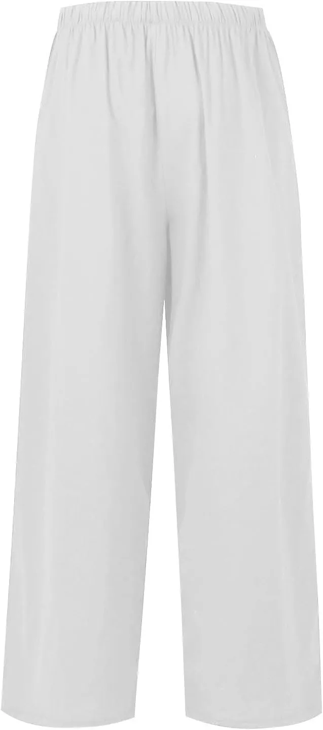 Womens Cargo Pants, Women's Hiking Pants Lounge Work Trousers High Waisted Linen Cotton Straight Leg Summer