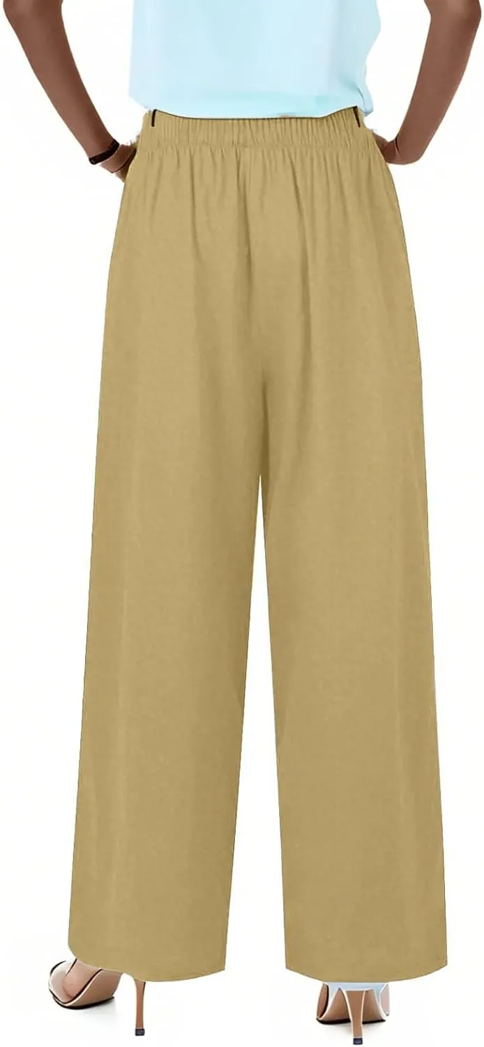 Womens Cargo Pants, Women's Hiking Pants Lounge Work Trousers High Waisted Linen Cotton Straight Leg Summer
